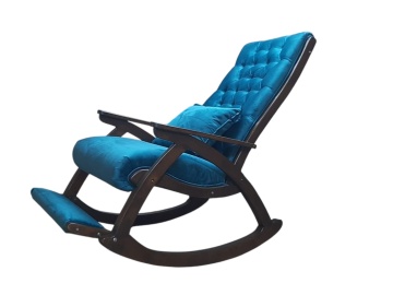 Scaun Balansoar Lemn Masiv Agapia, tapiterie catifelata Albastru Azur, 100 x 72 x 110 cm - Img 2