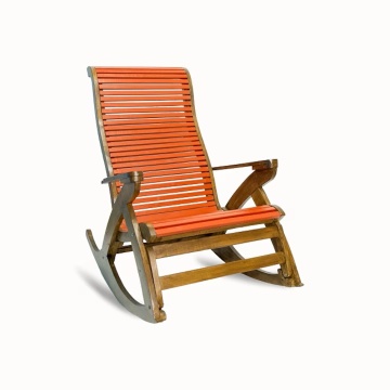Scaun Balansoar Lemn Masiv Romina, finisaj TEK + ROSU, 132 x 72 x 120 cm - Img 1