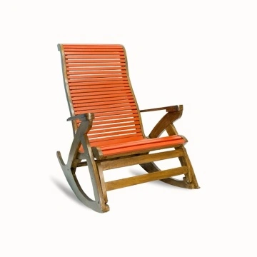 Scaun Balansoar Lemn Masiv Romina, finisaj TEK + ROSU, 132 x 72 x 120 cm