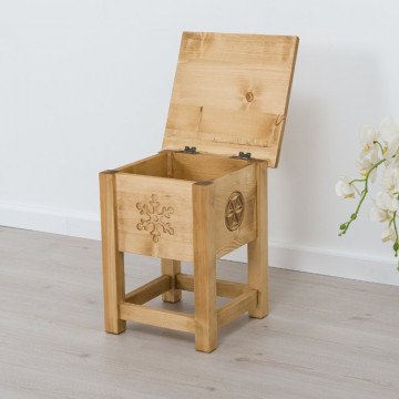 Scaun taburet cu lada Ursul Carpatin, Lemn masiv rustic sculptat, 35 x 35 x 45 cm - Img 2