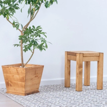 Scaun taburet Ecuador, Lemn masiv rustic, 35 x 35 x 45 cm