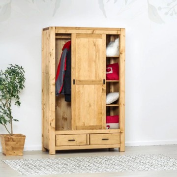 Set mobila dormitor rustic Ecuador, dulap usi culisante, 3 piese lemn masiv rustic - Img 3