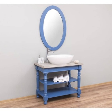 Set mobilier baie, masca pentru un lavoar + oglinda ovala lemn masiv, 90 x 54 x 74 cm - Img 3