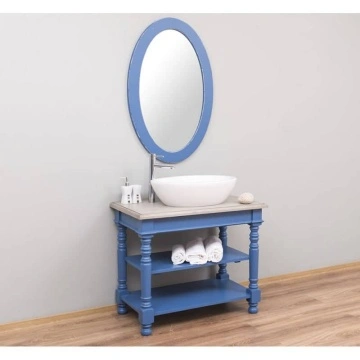 Set mobilier baie, masca pentru un lavoar + oglinda ovala lemn masiv, 90 x 54 x 74 cm - Img 3