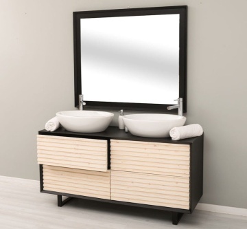 Set Mobilier de Baie dublu Pianno, masca pentru doua lavoare + oglinda 150 x 50 x 76 cm - Img 4
