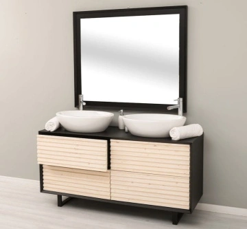 Set Mobilier de Baie dublu Pianno, masca pentru doua lavoare + oglinda 150 x 50 x 76 cm - Img 4