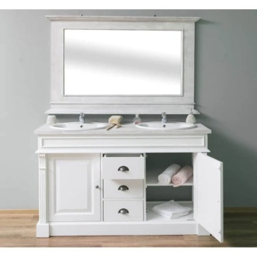 Set mobilier de baie masca lavoare + oglinda lemn masiv, 150 x 51 x 91 cm - Img 5