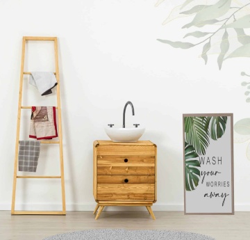 Set mobilier de baie Sahara, 2 piese, masca lavoar + scara suport, lemn masiv periat - Img 1