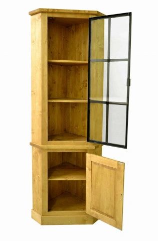 Vitrina de colt lemn masiv Industrial Wood, 90 x 58 x 223 cm - Img 4