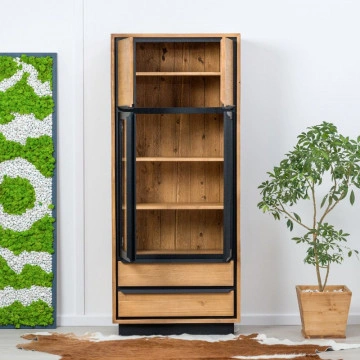 Vitrina Lemn masiv Mexicana, 2 usi sticla, 2 usi si 2 sertare, 85 x 40 x 200 cm - Img 2