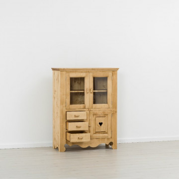 Vitrina Rustic Flame cu 3 usi 3 sertare, Lemn masiv rustic, 100 x 45 x 130 cm - Img 2