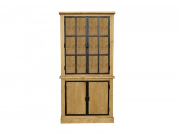 Biblioteca cu vitrina lemn masiv Industrial Wood, 100 x 45 x 203 cm - Img 2