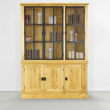 Biblioteca cu vitrina lemn masiv Industrial Wood cu 6 usi, 160 x 45 x 223 cm - Img 3