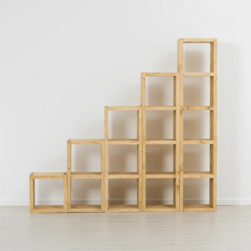 Biblioteca Cub Rustic Flame, model in trepte, lemn masiv rustic, 215 x 35 x 215 cm - Img 2