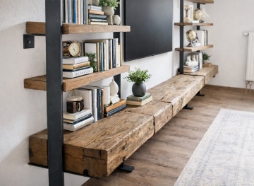 Biblioteca Etajera Woodcraft Stejar Masiv Rustic, 300 x 30 x 240 - Img 3