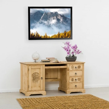 Birou 1 usa si 4 sertare Rustic Chalet Lemn masiv rustic, 160 x 65 x 80 cm