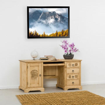 Birou 1 usa si 4 sertare Ursul Carpatin, Lemn masiv rustic, 160 x 65 x 80 cm - Img 1