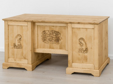 Birou 1 usa si 4 sertare Ursul Carpatin, Lemn masiv rustic, 160 x 65 x 80 cm - Img 2