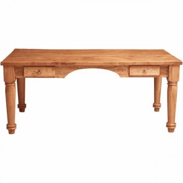 Birou Toscana cu 2 sertare, lemn masiv tei, natur antik, 184 x 92 x 78 cm - Img 2