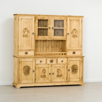 Bufet bucatarie 8 usi si 5 sertare Rustic Chalet, Lemn masiv rustic, 200 x 38/46 x 200 cm - Img 6