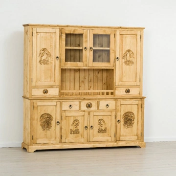 Bufet bucatarie 8 usi si 5 sertare Rustic Chalet, Lemn masiv rustic, 200 x 38/46 x 200 cm - Img 6