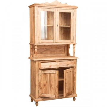 Bufet cu vitrina Dolce Toscana lemn masiv tei, natur antik, 107 x 43 x 238 cm - Img 2