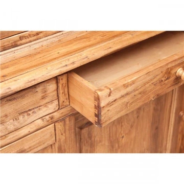 Bufet cu vitrina Toscana natur antik lemn masiv de tei, 142 x 50 x 225 cm - Img 4