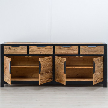 Bufet Rustic Loft 4 usi si 4 sertare, Lemn masiv rustic, 220 x 50 x 90 cm - Img 2