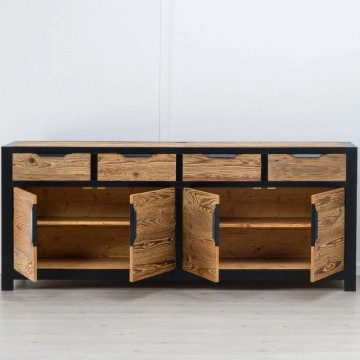 Bufet Rustic Loft 4 usi si 4 sertare, Lemn masiv rustic, 220 x 50 x 90 cm - Img 2