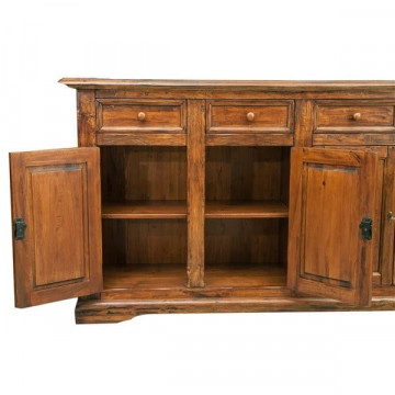 Bufet Toscana cu 4 usi si 4 sertare lemn masiv tei, nuc antik, 202 x 45 x 103 cm - Img 3