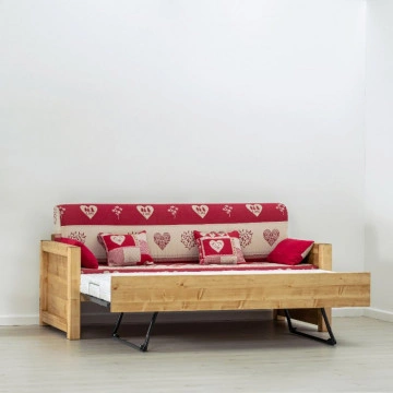 Canapea Rustica Ecuador model extensibil cu tapiterie, Lemn masiv rustic, 206 x 90 x 70 cm - Img 3
