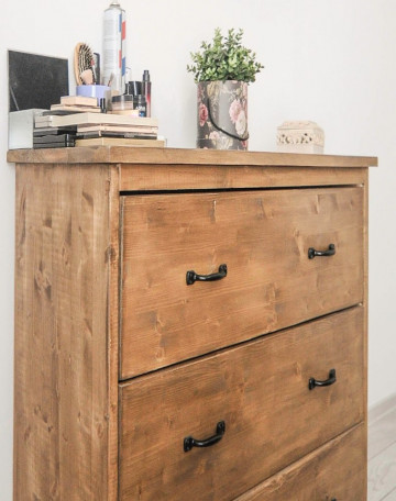 Comoda Chania, 3 sertare mari, lemn masiv pin, 100 x 45 x 100 cm - Img 2