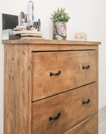 Comoda Chania, 3 sertare mari, lemn masiv pin, 100 x 45 x 100 cm - Img 2