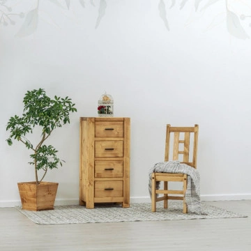 Comoda cu 4 sertare Ecuador, Lemn masiv rustic, 52 x 42 x 108 cm