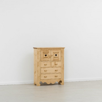 Comoda Rustic Flame cu 2 usi 4 sertare, Lemn masiv rustic, 84 x 36 x 107 cm - Img 5