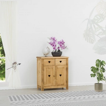 Comoda Rustic Floare de Colt cu 2 usi si 2 sertare din Lemn masiv 80 x 42 x 89 cm