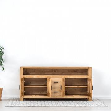Comoda TV 4 usi 2 sertare si nisa Ecuador, Lemn masiv rustic, 180 x 50 x 85 cm - Img 4