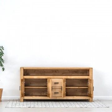 Comoda TV 4 usi 2 sertare si nisa Ecuador, Lemn masiv rustic, 180 x 50 x 85 cm - Img 4