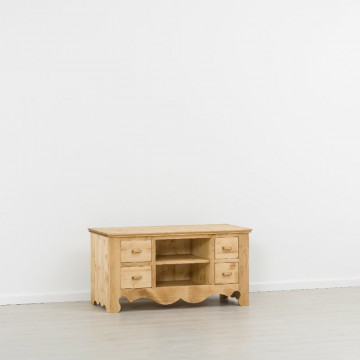 Comoda TV Cabana cu 4 sertare, Lemn masiv rustic, 120 x 55 x 62 cm - Img 4