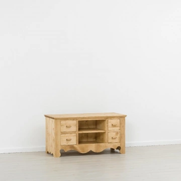 Comoda TV Cabana cu 4 sertare, Lemn masiv rustic, 120 x 55 x 62 cm - Img 4