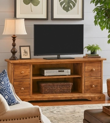 Comoda TV Dolce Toscana lemn masiv de tei, natur antik, 129 x 40 x 60 cm