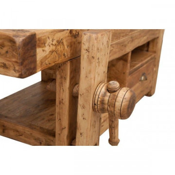 Comoda TV Dolce Toscana, model banc tamplar natur antik lemn tei, 120 x 65 x 45 cm - Img 3