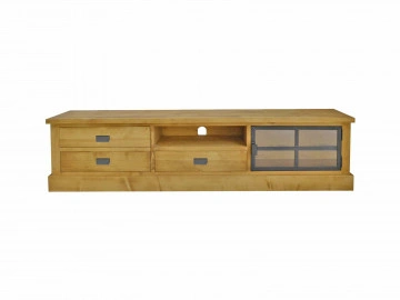 Comoda TV lemn masiv Industrial Wood, 1 usa si 3 sertare, 200 x 40 x 46 cm - Img 4