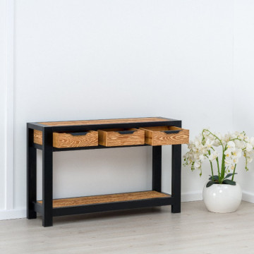 Consola Rustic Loft 3 sertare, Lemn masiv rustic, 119 x 35 x 75 cm - Img 3