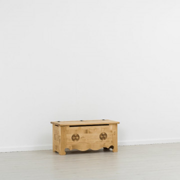 Cufar Cabana sculptat cu rozeta, Lemn masiv rustic, 100 x 49 x 48 cm - Img 3