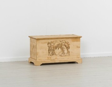 Cufar sculptat Ursul Carpatin, Lemn masiv rustic, 90 x 45 x 50 cm - Img 3