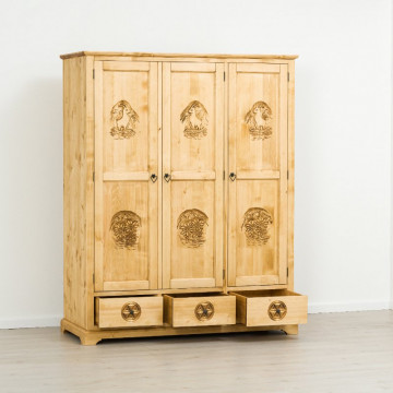 Dulap 3 usi si 3 sertare Ursul Carpatin, Lemn masiv rustic, 159 x 65 x 200 cm - Img 3