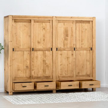 Dulap 4 usi culisante si 4 sertare Ecuador, Lemn masiv rustic, 242 x 55 x 200 cm - Img 3
