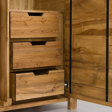 Dulap cu 2 usi si 3 sertare interioare Colibri, Lemn masiv rustic, 125 x 60 x 200 cm - Img 5
