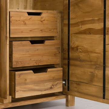 Dulap cu 2 usi si 3 sertare interioare Colibri, Lemn masiv rustic, 125 x 60 x 200 cm - Img 5